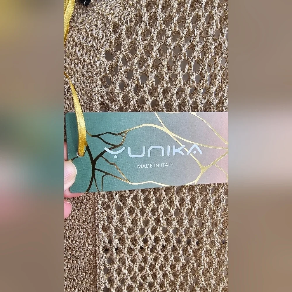 Yunika ITALY GOLDEN Beach Knit Dress Cover up Viscose Party Size L - Picture 2 of 5